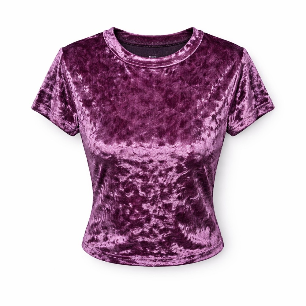 Ivy Main Purple‎ Crushed Velvet Top Y2K Baby Tee Soft Grunge Boho- Small